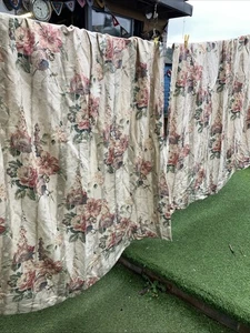 Vintage Handarbeit Creme Blumen Gefüttert 3” Überschrift Band 74”B X 74”T Jeder Vorhang - Bild 1 von 7
