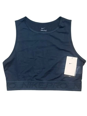 NIKE PRO Size L High Neck Intertwist Stretch Crop Mesh Back Tank Top Armory Navy - Image 1 of 4