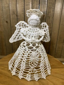 "Árbol de Navidad ángel ganchillo blanco vintage almidonado 9,25"" hecho a mano" - Imagen 1 de 9