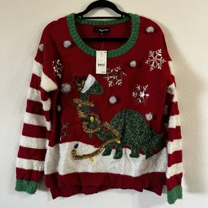 Suéter feo de Navidad 33 grados para mujer luces de dinosaurio copos de nieve talla XL NUEVO CON ETIQUETAS - Imagen 1 de 8