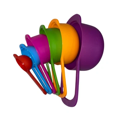 Colorful Plastic Measuring Cups Spoons 6 Pcs Set Baking Cooking Kitchen Tools - Image 1 of 4
