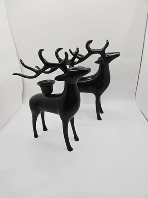 Pottery Barn Bronze Stag REINDEER Tapered Candle Holder Set *RETIRED - Image 1 of 4