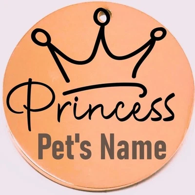 Etiquetas de nombre de mascota grabadas con láser Princess personalizadas en ambos lados para collar de mascotas Foto 1 de 4