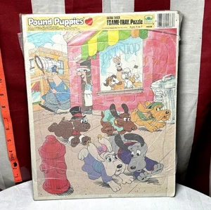 POUND PUPPIES Marco Bandeja Puzzle 1986 Niños Juguete Dorado Tienda de Mascotas Dibujos Animados Violeta - Imagen 1 de 1