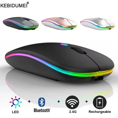 2.4G Wireless Mouse USB Rechargeable Bluetooth-compatible RGB Mouse Silent Ergon - Image 1 of 4