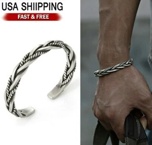 925 Sterling Silver Thai Handmade Vintage Hot Sell Open Bangle Men Twisted - Picture 1 of 12