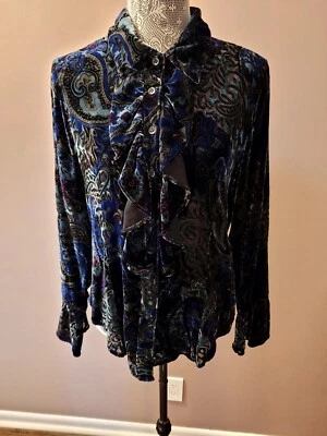 Blusa Donna Degnan Rayón, Mezcla Seda Abotonada Volantes Manga Campana 10 NUEVA Foto 1 de 4