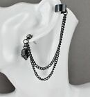 Dark Grey Dangle Post Stud Skull Earring Ear Cuff 4" Long Chain Lightweight Gray