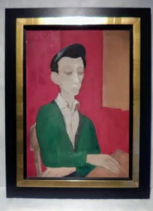 Mid Century Sci Fi oil on canvas of a card dealer said to be mag cover - Picture 1 of 10