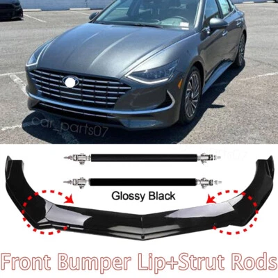 Gloss Black For Hyundai Sonata Front Bumper Lip Spoiler Splitter+Strut Rods BLK - Image 1 of 4