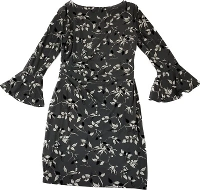 Lauren Ralph Lauren Womens MIDI Dress Ruched Side Bell Sleeve Size 12 Lined - Image 1 of 4