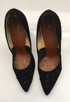 Zapatos de salón vintage años 50 Step gamuza negra pinup stiletto 7M Foto 1 de 4