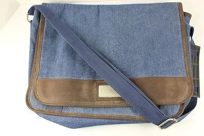 全新 蓝色 牛仔布 带人造皮革 邮差包 斜挎包 可调肩带 — 第 1/4 张图片