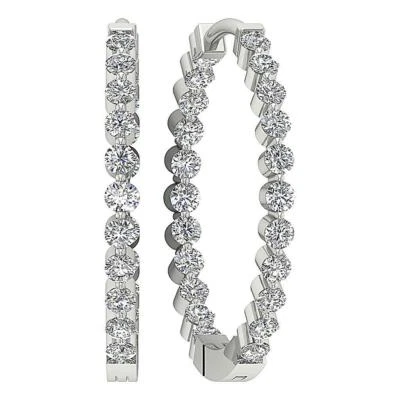Hoops Earrings In Out Side SI1 G 0.75 Ct Round Diamond 14K Solid Gold 0.59Inch - Image 1 of 4