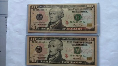 FEDERAL RESERVE NOTE SERIES 2006 $10.00 REPEATER NUMBERS NEW CRISPY BILLS.!!!+++ - Image 1 of 4