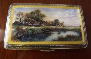 STERLING SILVER ENAMEL BOX 1927 HAND PAINTED - Picture 1 of 8