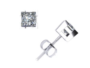 0.50Ct Princess Diamond Basket Stud Earrings 14k White Gold V-Prong Set GH I1 - Picture 1 of 3