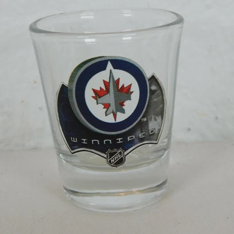 Winnipeg Jets 2 oz Shot Glass NHL Professional Hockey Manitoba Canada Red Blue Cover