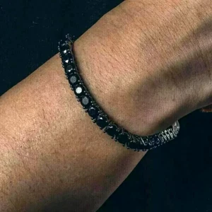 15Ct Round Cut Lab Created Diamond Men's Tennis Bracelet 14K Black Gold Plated - Picture 1 of 8