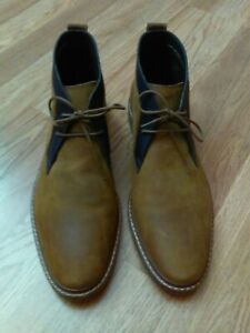 Cole Haan Brown Dark Blue Trim Leather Chukka Laced Ankle Work Dress Boots 11 M