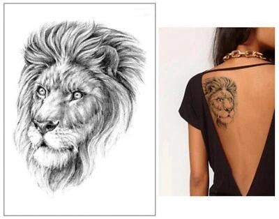 MARKENLOS Temporäres Tattoo Löwe Wald Lion King Tier Loewe Feuer Fire Black König Schwarz