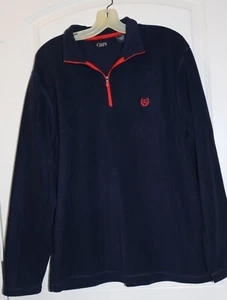 Herrenshirt Chaps Sport marineblau rot Borte großer Pullover Kragen Vlies 1/4 Zi - Bild 1 von 1