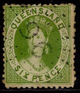 AUSTRALIA - Queensland QV SG40, 6d apple-green, USED. Cat £25. - Picture 1 of 1
