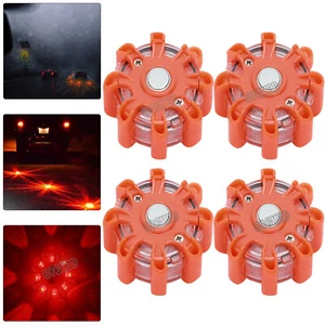 4x LED Road Flares Emergency Disc Safety Light Flashing Roadside Beacon Warning - Imagen 1 de 14