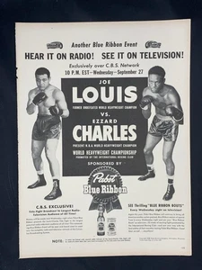 Anuncio de revista* - 1950 - Anuncio Pabst Blue Ribbon - Joe Louis vs. Ezzard Charles - Imagen 1 de 1