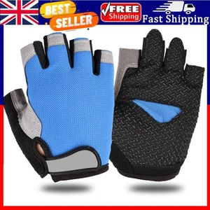 Cycling Anti-Slip Half Finger Gloves Breathable Mesh Sport Glove (Blue)(L) . - Picture 1 of 4