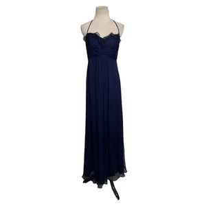 Amsale Navy Blue Silk Halter Maxi Formal Dress Size 6 - Picture 1 of 14