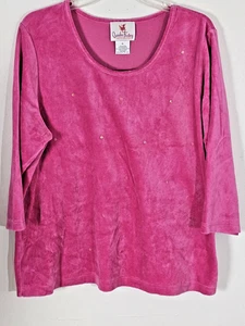 Top para mujer Quacker Factory terciopelo rosa pedrería cuello redondo talla 1X - Imagen 1 de 5