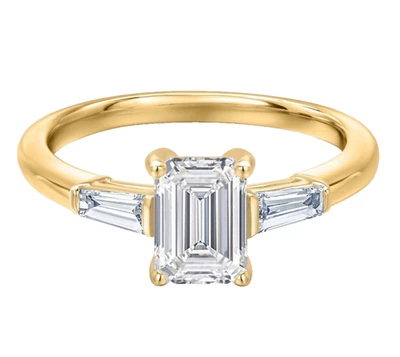 925 Silver Yellow Gold Plated 1.00 Ct Emerald Lab Grown Diamond Engagement Ring - Image 1 of 4