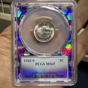 1942-S Silver Jefferson Wartime Nickel NGC MS65 TRADERBEA Purple - Picture 1 of 2