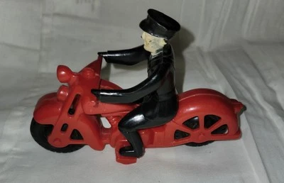 De colección HUBLEY KIDDIE JUGUETE 5" Rojo Policía Motocicleta Negro Hecho en EE. UU. Foto 1 de 4
