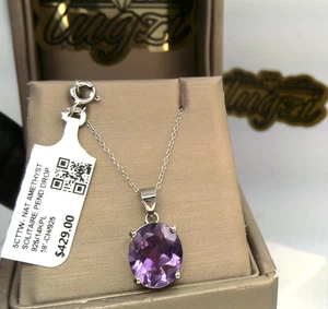 $429 - COLLANA CIONDOLO SOLITARIO OVALE AMETISTA NATURALE 5CTTW - SS/14K PL/925 - Foto 1 di 11