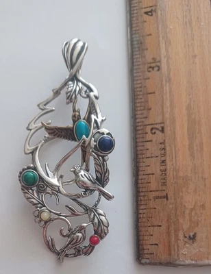 Colgante Carolyn Pollack colaborativo pájaro y piedras preciosas .925 esterlina 3 1/2" Foto 1 de 3