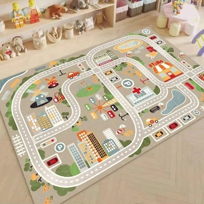 Interactive Kids Children's Rugs Town Road Map City Rug Play Village Mat 80x120 - Image 1 of 4