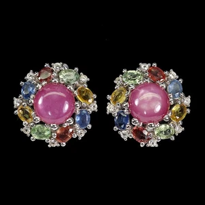 925 Sterling Silver Earrings Round Ruby 8mm Sapphire Topaz Gemstone Jewelry - Picture 1 of 14
