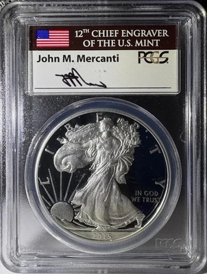 2015-W Proof Silver Eagle First Day-Denver PCGS PR70 DCAM Mercanti Signed (684) - Image 1 of 2