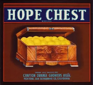 Mentone Hope Truhe Orange Zitruskiste Etikett Kunstdruck - Bild 1 von 1
