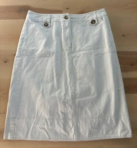 KIM ROGERS Ivory Denim A Line MODEST Button Pockets Midi Skirt SZ 16 - Picture 1 of 6