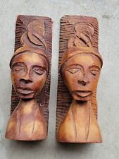 Vintage Hand Carved Wooden Native Figure BOOKENDS Mid Century Carving art rare