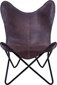 Leather Butterfly Chair - Genuine Leather Handmade, Accent Arm Chair Iron Frame - Picture 1 of 9