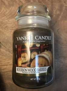 RARE retired Yankee Candle ~ " BOURBON WOOD BARRELS " large jar candle 22 oz HTF - Picture 1 of 4