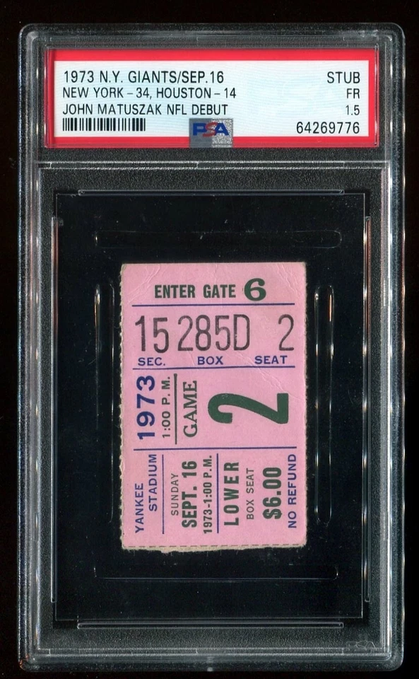 John Matuszak Debut - Goonies/Sloth PSA Football Ticket 1973 Giants Oilers 9/16 - Image 1 of 3
