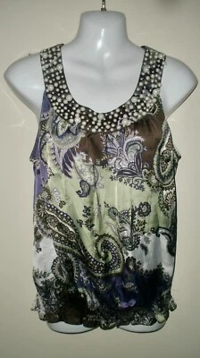 Blusa sin mangas X#B Misses firma M por Larry Levine púrpura cuentas grandes de perlas Foto 1 de 4