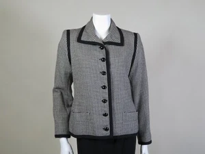 YVES SAINT LAURENT RIVE GAUCHE c. 1980s Black & White HOUNDSTOOTH WOOL JACKET - Picture 1 of 11