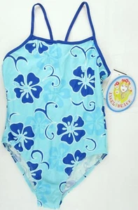 NWT Angel Beach Girl's Aqua/Blue Floral 1 Pc Racerback Swimsuit, Size 12, $30 - Picture 1 of 3