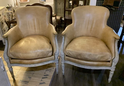 Louis XV Style Dennis & Leen - Leather Bergere Arm Chairs - Set of 2 Cover